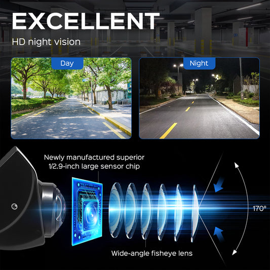 Backup Camera with Switchable Front View - 1080P Metal AHD, 170° Wide Angle Rearview, Super Clear Night Vision, IP69 Waterproof Reverse - Universal for Cars, Trucks, SUVs, Vans (Black)
