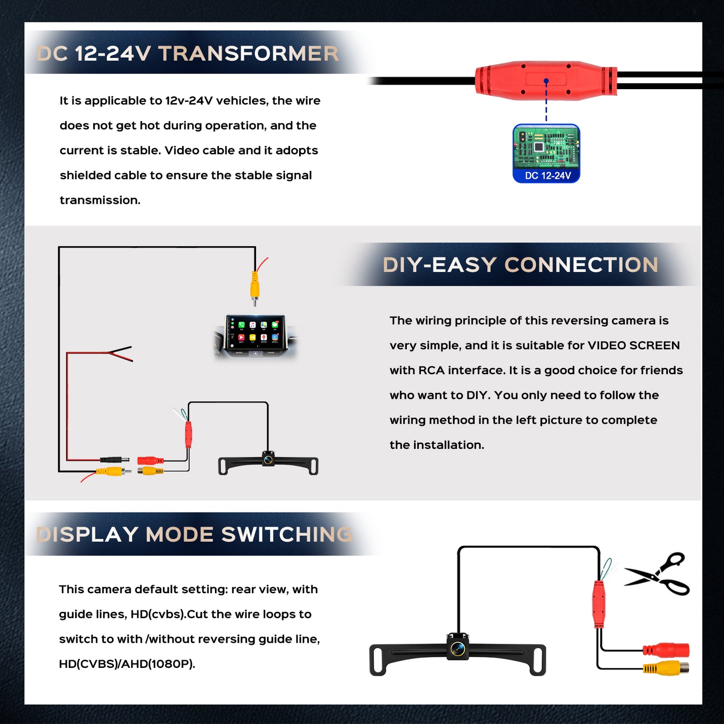 Backup Camera, License Plate Backup Camera for car,AHD 1080P Metal 170 Degree Wide Angle Rearview Reversing Camera,Reverse Rear View Camera for Car Vehicle SUV RV [HD/AHD]